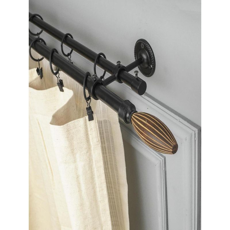 The Decor Mart 48"-88" Wood Bud Finial Extendable Double Curtain Rod Black 19Mm (Hardware Included)