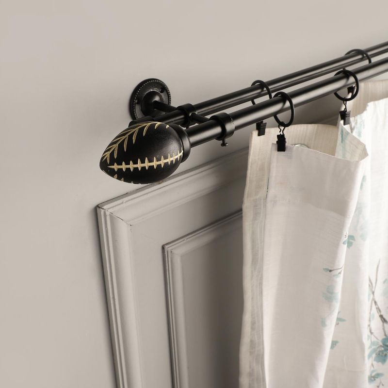 The Decor Mart 48"-88" Wooden Leafy Bud Finial Extendable Double Curtain Rod Black 19Mm (Hardware Inc.)