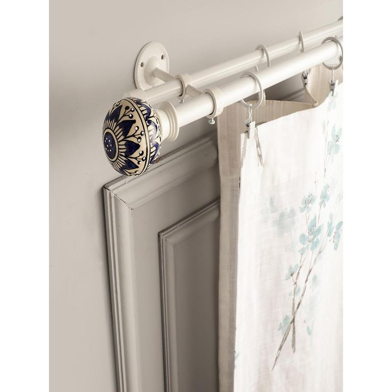 The Decor Mart Extendable Double Curtain Rod Gemetric Print Finial Hardware (48-88 Inch)