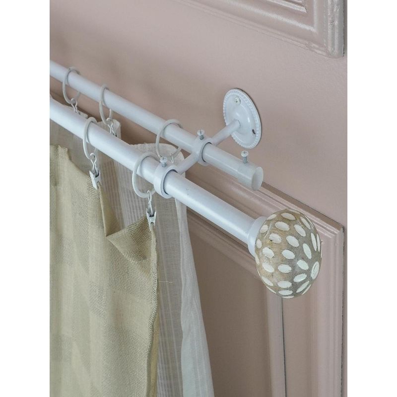 The Decor Mart 48"-88" White Distressed Wooden Finial Extendable Single Double Curtain Rod White 19Mm