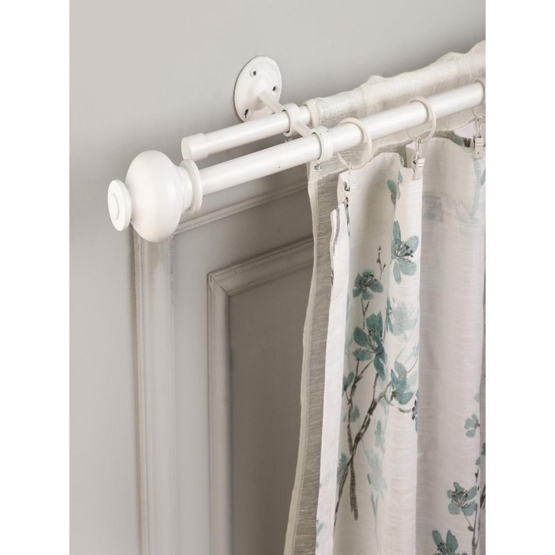 The Decor Mart 48"-88" White Typho Finial Extendable Double Curtain Rod White 19Mm (Hardware Included)