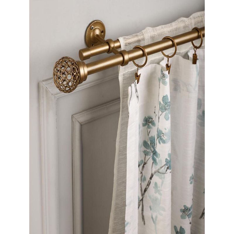 The Decor Mart 84"-144" Ventilia Metal Finial Extendable Double Curtain Rod Gold 19Mm (Hardware Included)