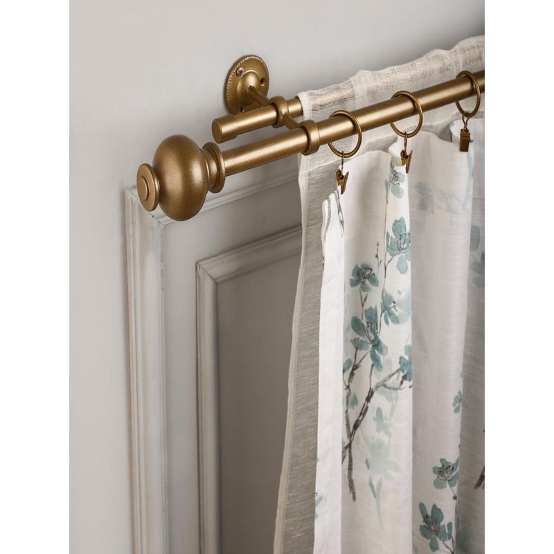 The Decor Mart 48"-88" Gold Typho Finial Extendable Double Curtain Rod Gold 19Mm (Hardware Included)