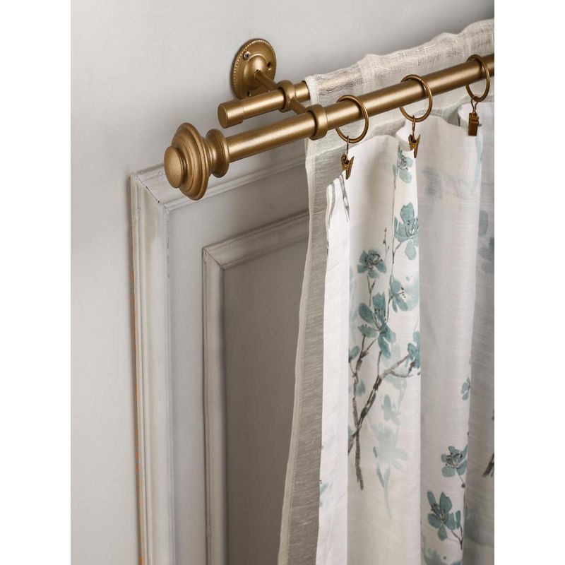 The Decor Mart 48"-88" Typho Gold Metal Finial Extendable Double Curtain Rod Gold 19Mm (Hardware Included)