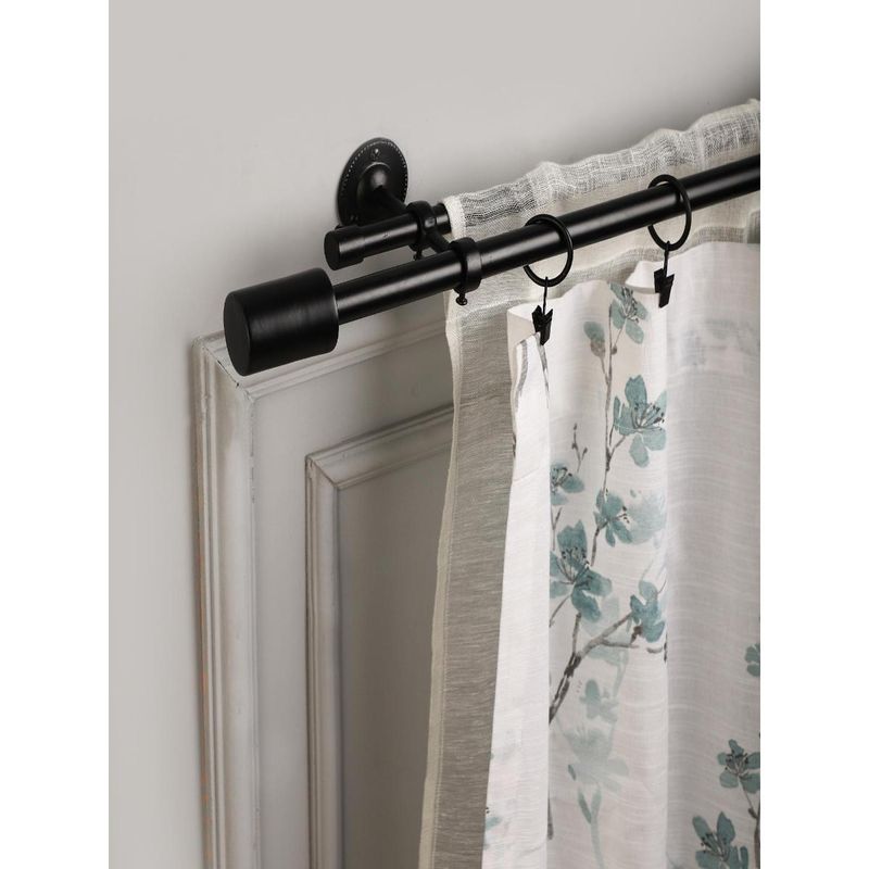 The Decor Mart 48"-88" Black Matte Finial Extendable Double Curtain Rod Black 19Mm (Hardware Included)