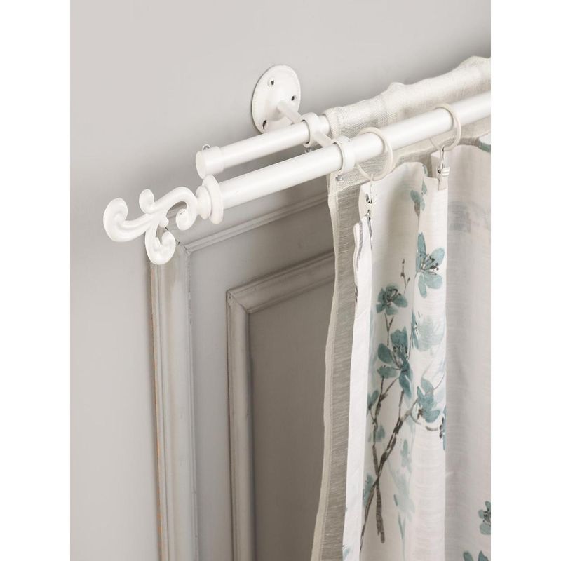 The Decor Mart 48"-88" Regal Metal Finial Extendable Double Curtain Rod White 19Mm (Hardware Included)