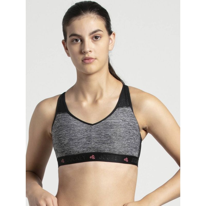 Jockey AP21 Wirefree Padded Tactel Nylon Active Wear Sports Bra - Black Melange (M)