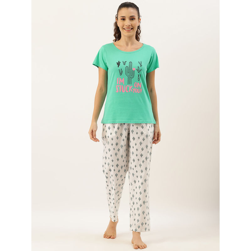 Clt.s Women Tshirt & Pyjama Set Green Buy Clt.s Women Tshirt