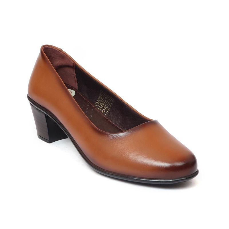 Zoom Shoes Womens Tan Genuine Leather Pumps (UK 2)