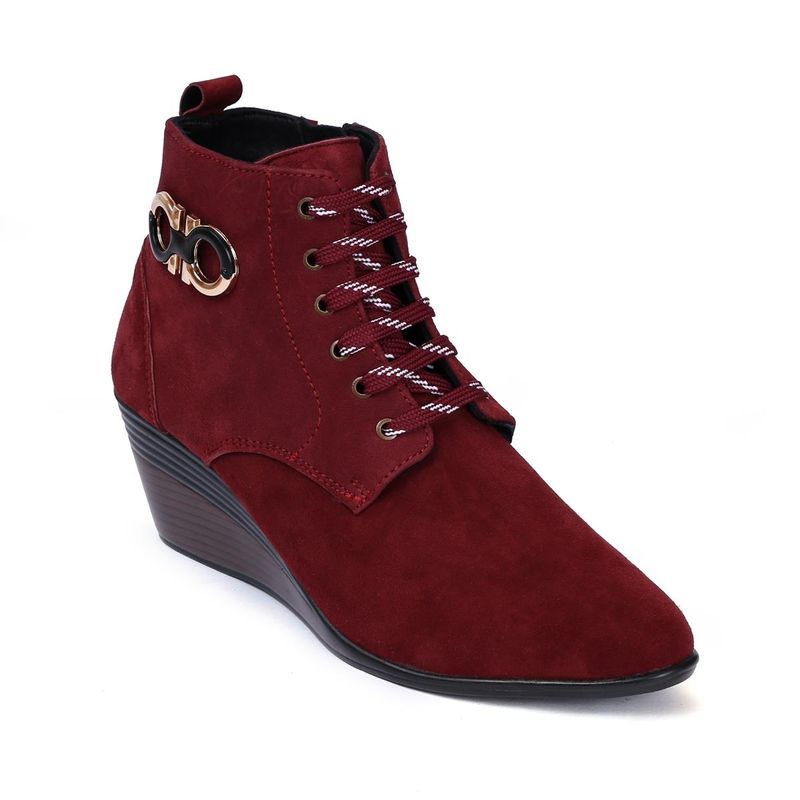 Zoom Shoes Womens Maroon Genuine Leather Casual Boots (UK 2)