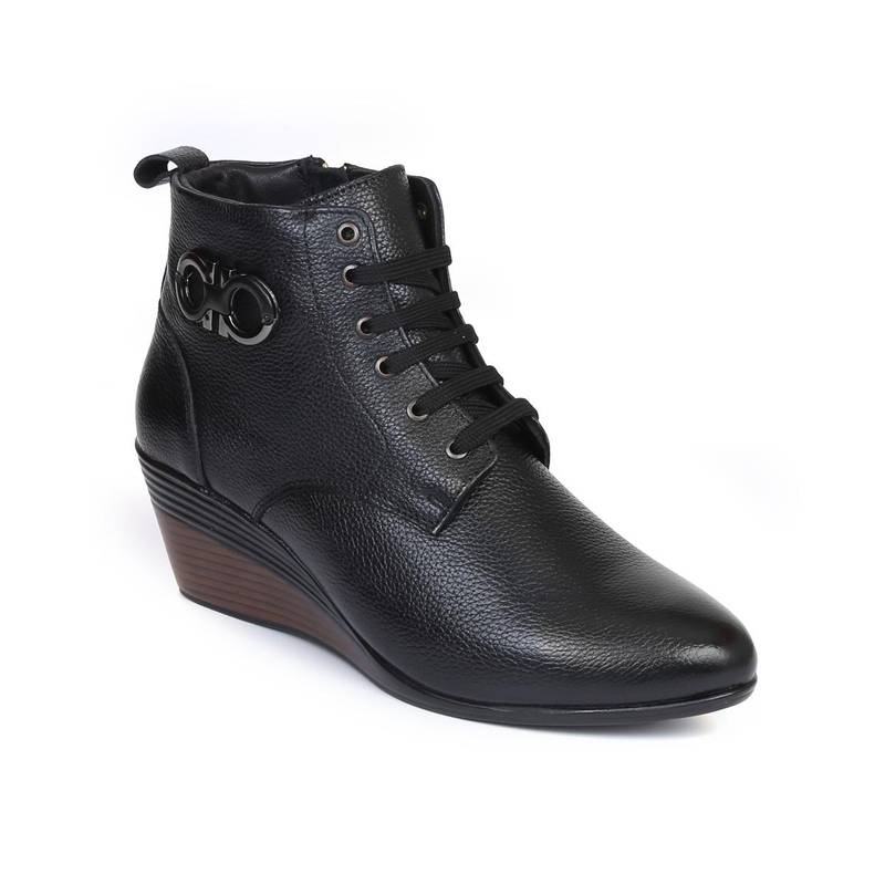 Zoom Shoes Womens Black Genuine Leather Casual Boots (UK 2)