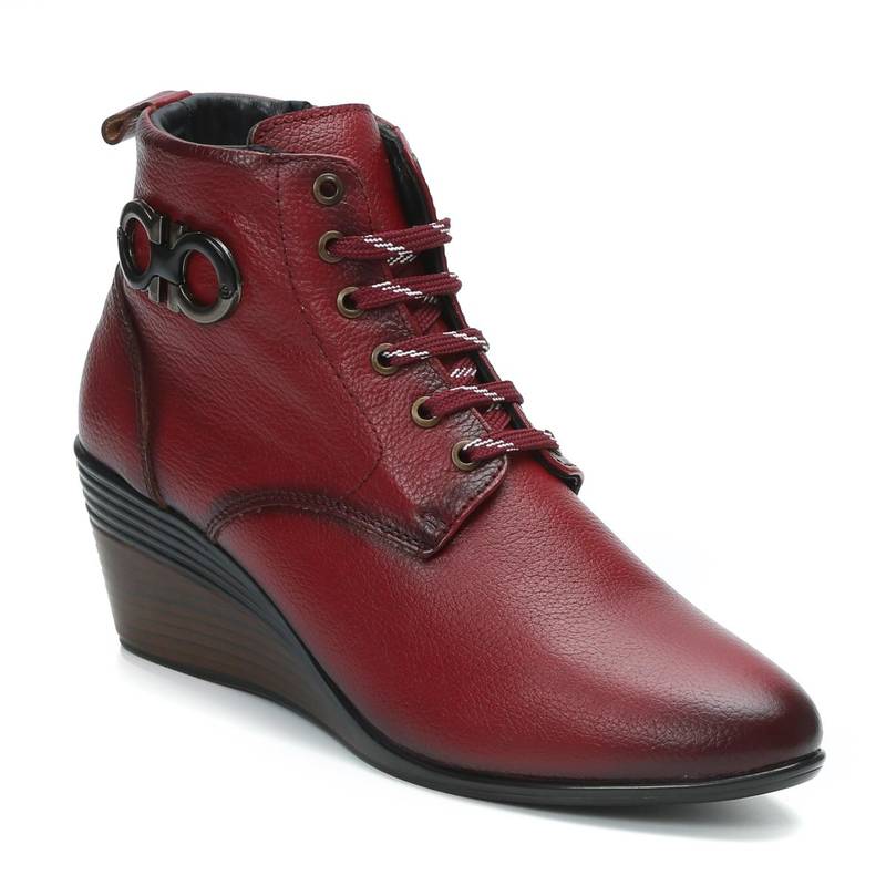 Zoom Shoes Womens Red Genuine Leather Casual Boots (UK 2)