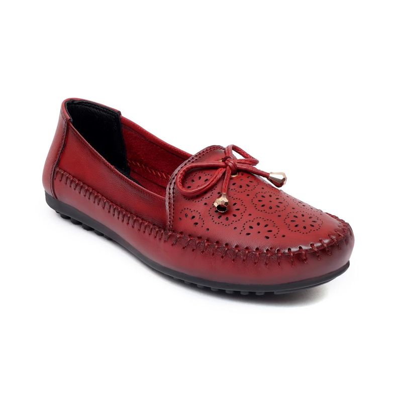 Zoom Shoes Womens Red Genuine Leather Loafers (UK 2)