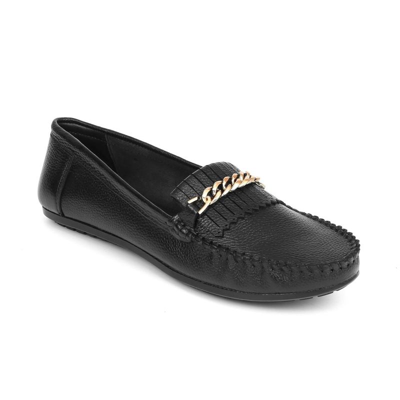 Zoom Shoes Womens Black Genuine Leather Loafers (UK 6)