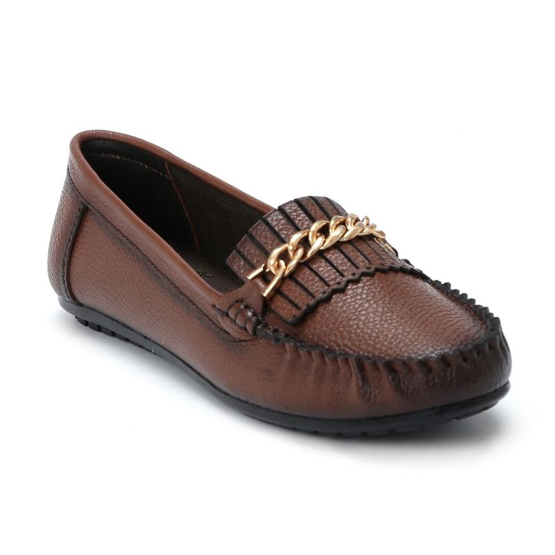 Zoom Shoes Womens Brown Genuine Leather Loafers (UK 2)