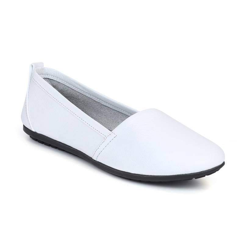 Zoom Shoes Womens White Genuine Leather Ballerinas (UK 5)
