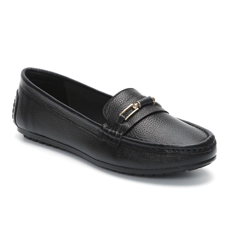 Zoom Shoes Women Black Genuine Leather Loafers (UK 7)