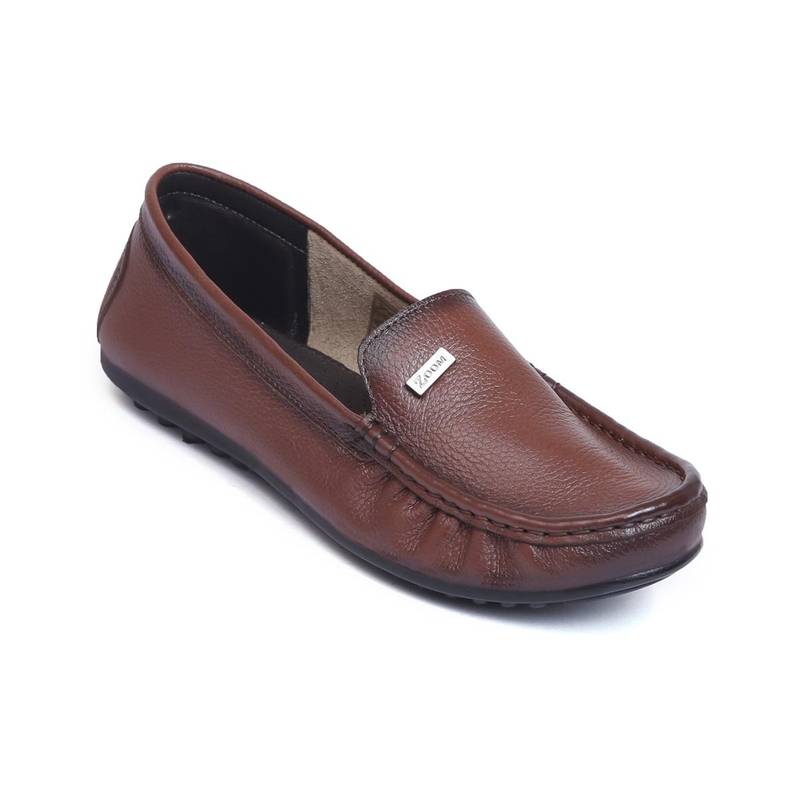 Zoom Shoes Womens Brown Genuine Leather Loafers (UK 2)