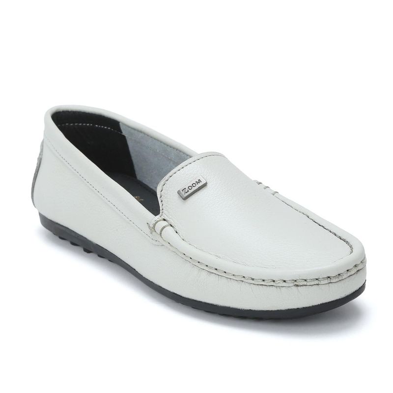Zoom Shoes Womens White Genuine Leather Loafers (UK 8)