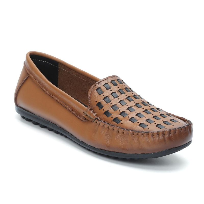 Zoom Shoes Women Tan Genuine Leather Loafers (UK 3)