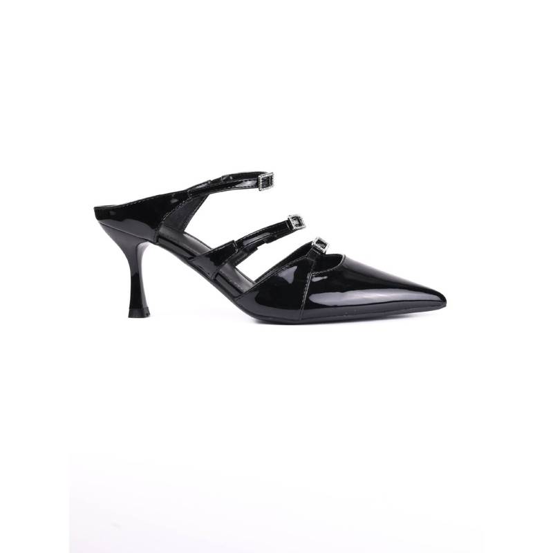 Jove Women Black Solid Mules Heels (EURO 40)