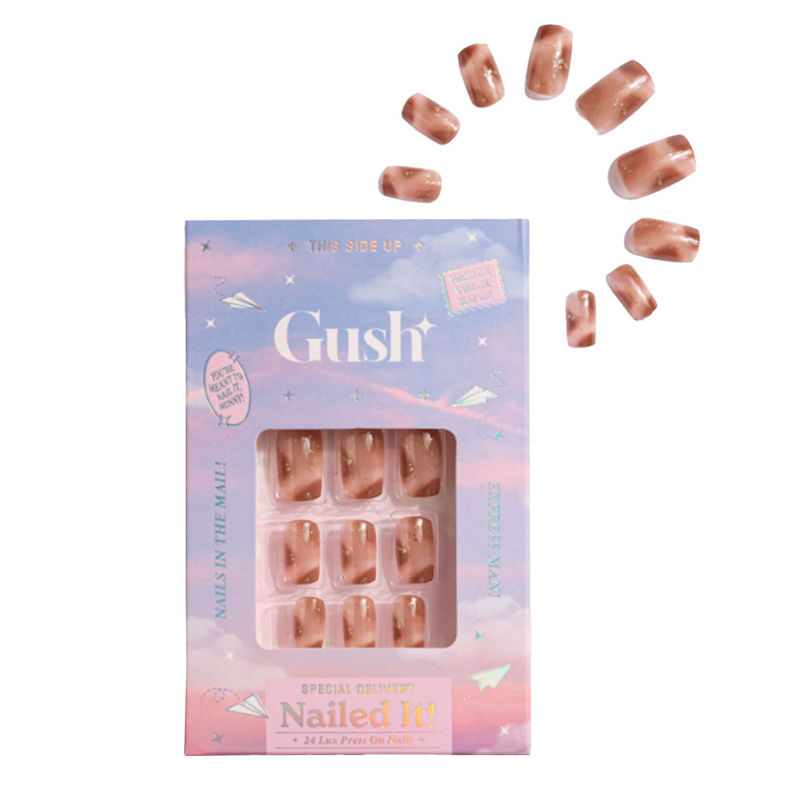 Gush Beauty Nailed It Reusable Press On Nails Premium Brown Cat Eye - Small To Medium Squoval