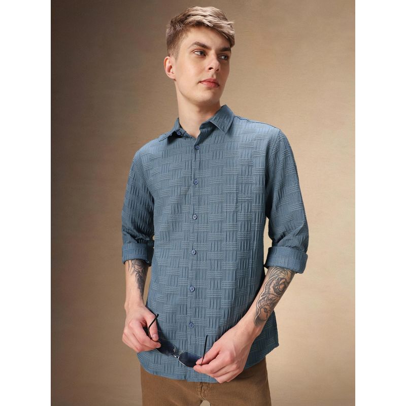 Dennis Lingo Regular Fit Full Sleeves Spread Collar Textured Men Shirt (L)