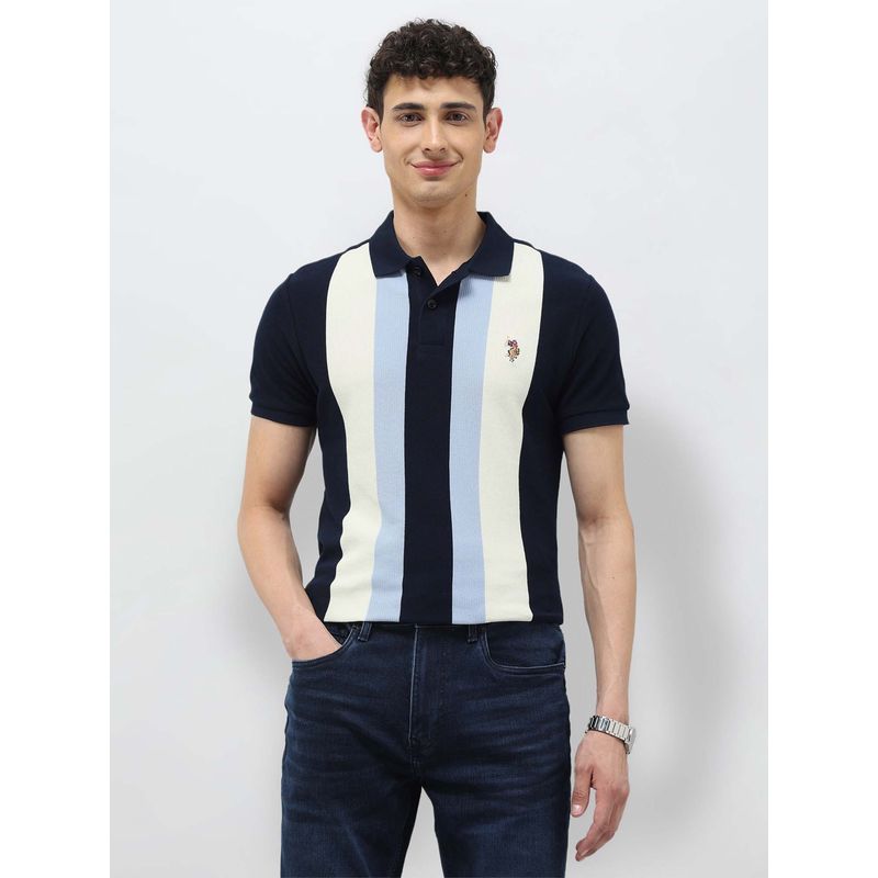 U.S. Polo Assn. Denim Co. Mens Vertical Striped Regular Fit Polo T-Shirt - Blue (XL)