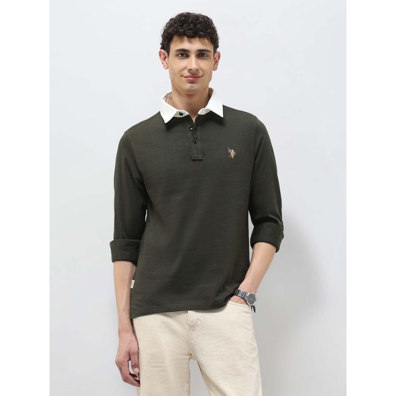 U.S. Polo Assn. Denim Co. Mens Pure Cotton Muscle Fit Polo T-Shirt - Green (L)