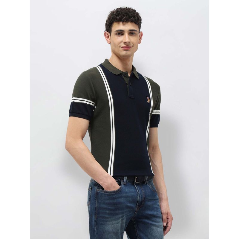 U.S. Polo Assn. Denim Co. Mens Colorblocked Vertical Striped Polo T-Shirt - Green (L)