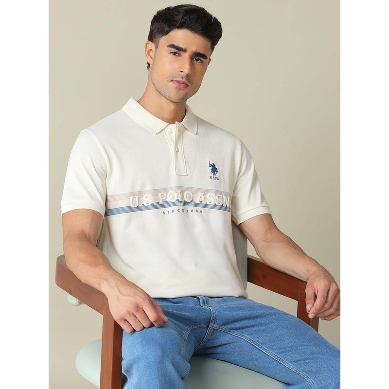 U.S. POLO ASSN. Mens Brand Embossed Regular Fit Polo T-Shirt - White (M)