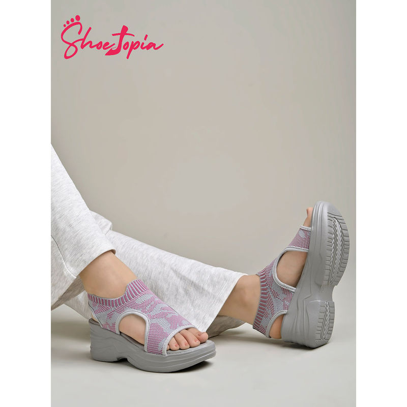 Shoetopia Lightweight Comfortable Daily Wear & Trendy Flatforms Grey Sandals for Women (EURO 37)