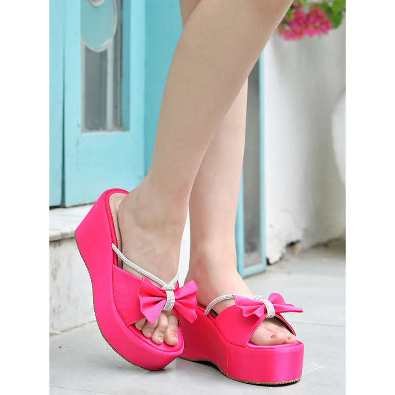 Shoetopia Embellished Pink Platform Heels for Women (EURO 35)