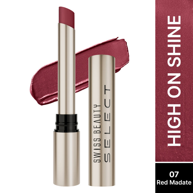 Swiss Beauty Select High On Shine Creamy Lipstick, Mirror-Shine Finish, Vitamin E-7 Red Mandate