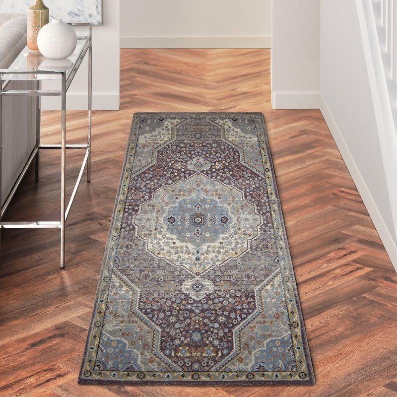 OBSESSIONS Anti-Static Machine Made Polyester Bedside Runner, Purple & L Beige (2 x 5 Feet)