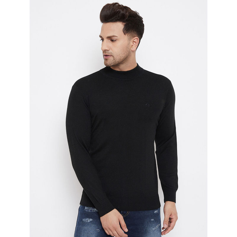 98 Degree North Black Solid High Full Sleeve Sweater (2XL)