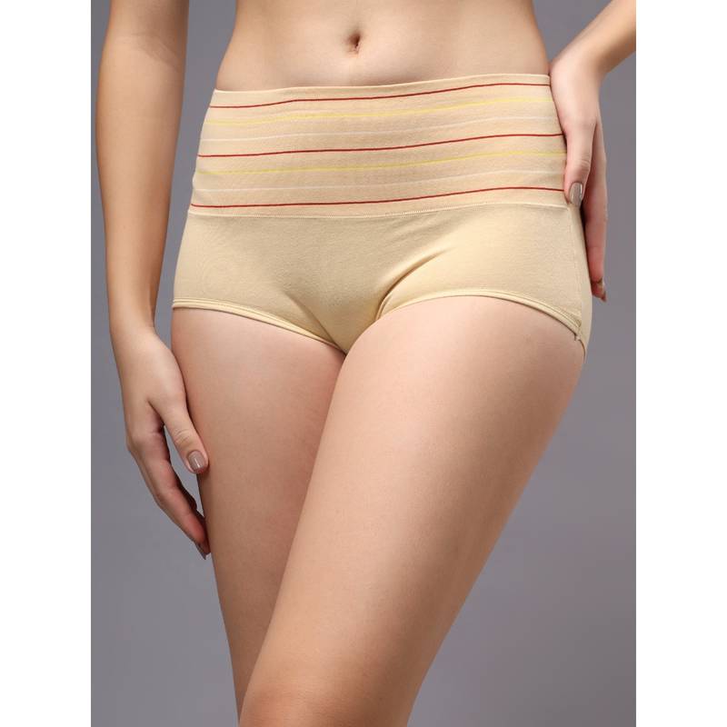 BRACHY Women Nude Stripes High Waist Full Coverage Hipster Panty (M)