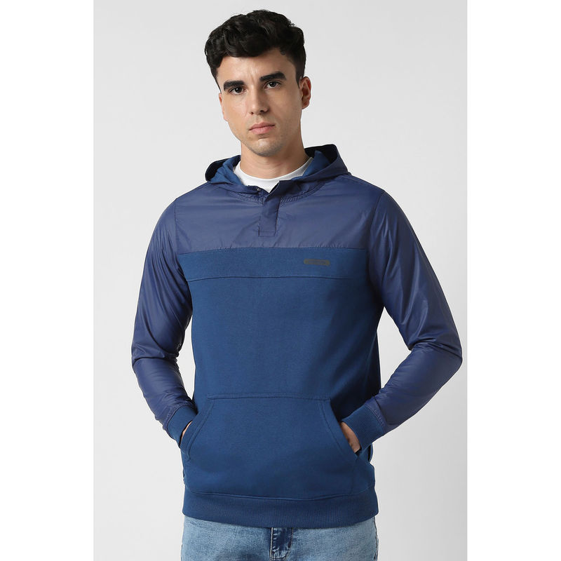 Van Heusen Blue Colorblock Slim Fit Hoodie (S)
