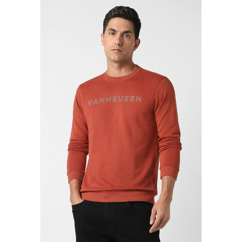 Van Heusen Rust Solid Regular Fit Sweatshirt (L)