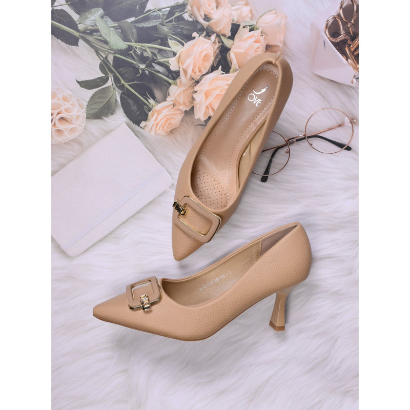 Jove Women Peach Animal Print Pumps (EURO 36)