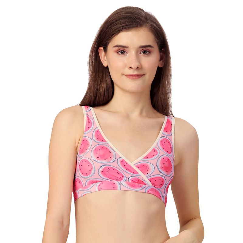 SOIE Non Padded Non Wired Lounge Bra with Removable Cups-Pink (XL)