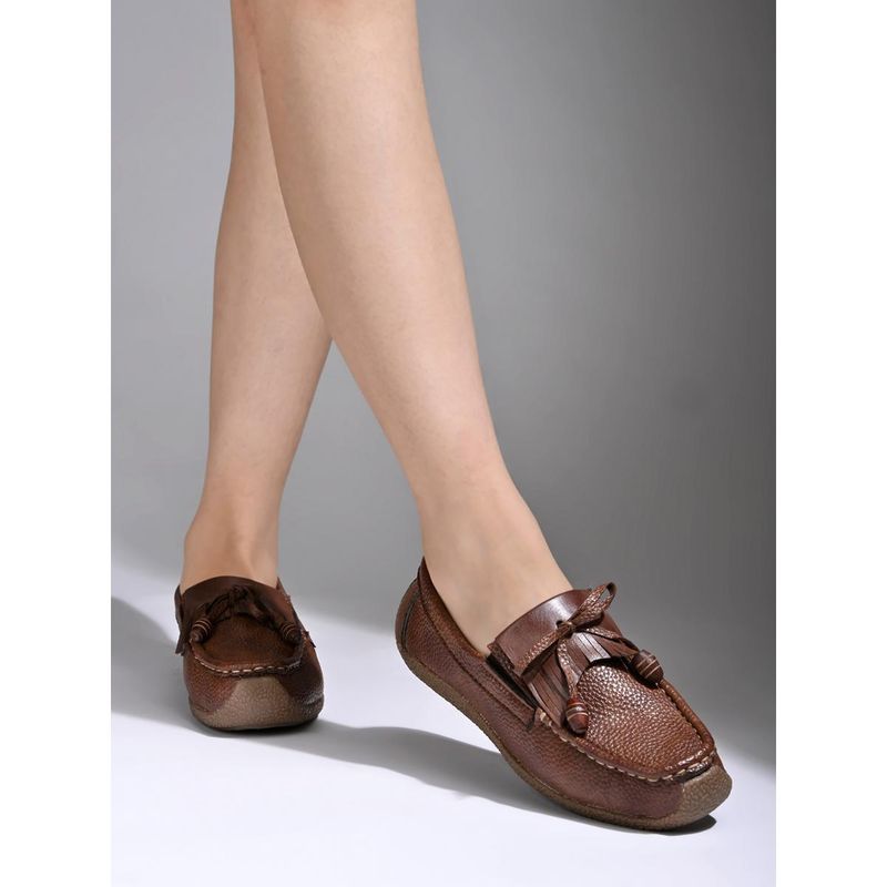 Shoetopia Upper Tassel Detailing Brown Loafers for Women (EURO 41)