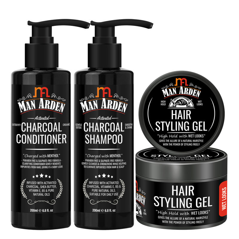 Man Arden Charcoal Combo Shampoo + Conditioner + Hair Styling Gel