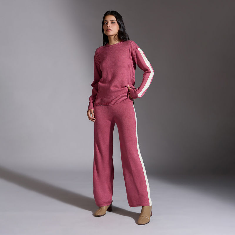 Twenty Dresses by Nykaa Fashion Nude Pink Round Neck Top High Waist Pant (Set of 2) (XS)