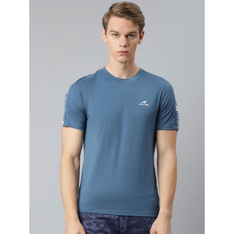 Alcis Men Blue Brand Logo Solid Slim Fit T-Shirt (M)