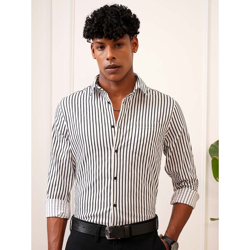 LOCOMOTIVE Men White Striped Party Evening Shirt (XL)