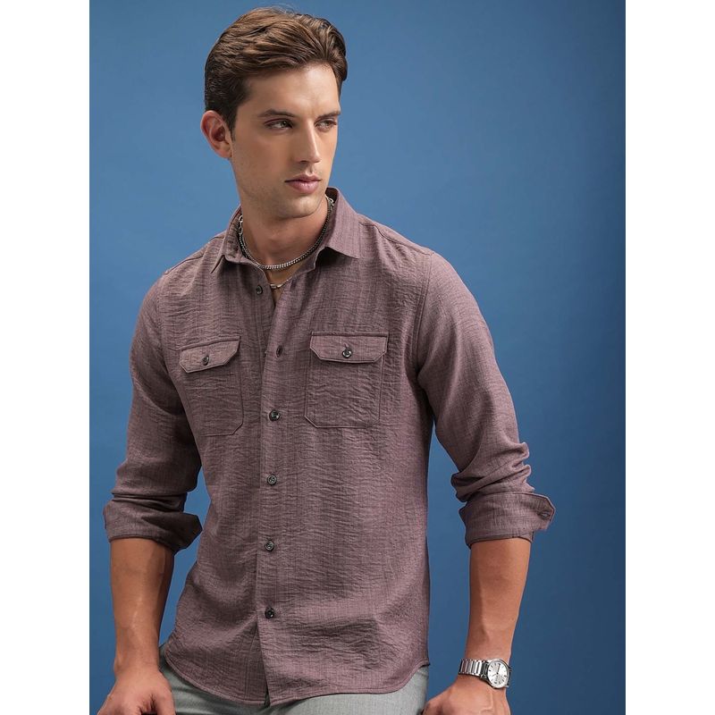 LOCOMOTIVE Men Mauve Linen Solid Front Pocket Shirt (L)