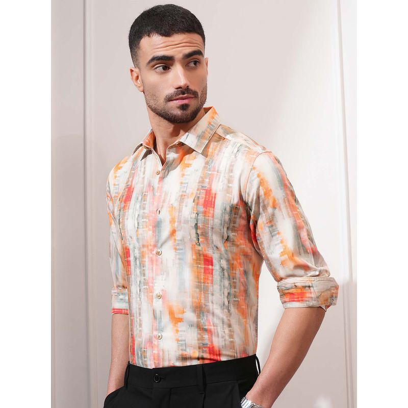 LOCOMOTIVE Luxe Men Orange Satin Printed Shirt (L)