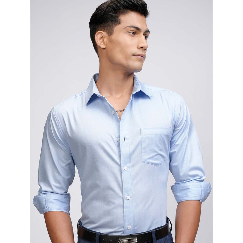 LOCOMOTIVE Men Blue Melange Solid Cuban Collar Relaxed Fit Shirt (S)