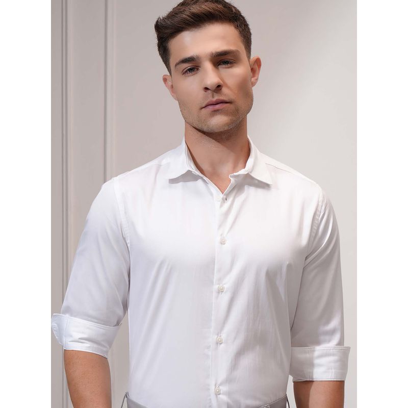 LOCOMOTIVE Luxe Men White Satin Solid Slim Fit Shirt (S)
